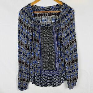Lucky Brand Women's Boho Peasant Long Sleeve Blouse Top Sz XL Gypsy Hippie Rayon